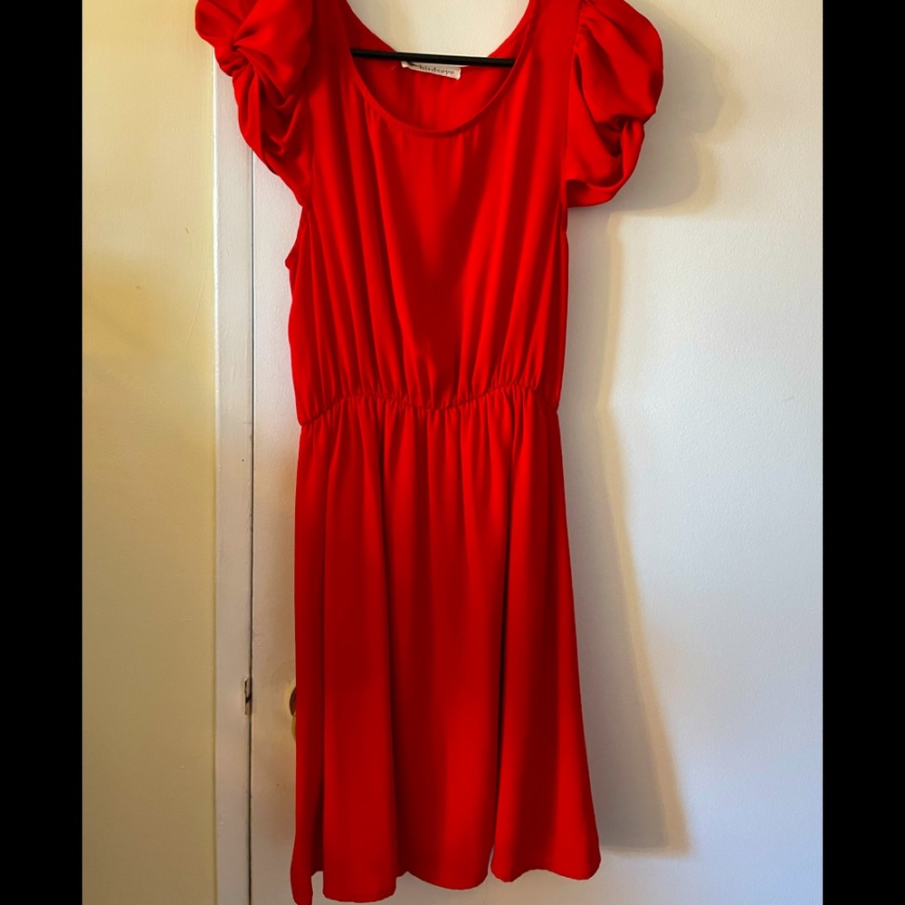 Birdseye Red fit and flare shift dress